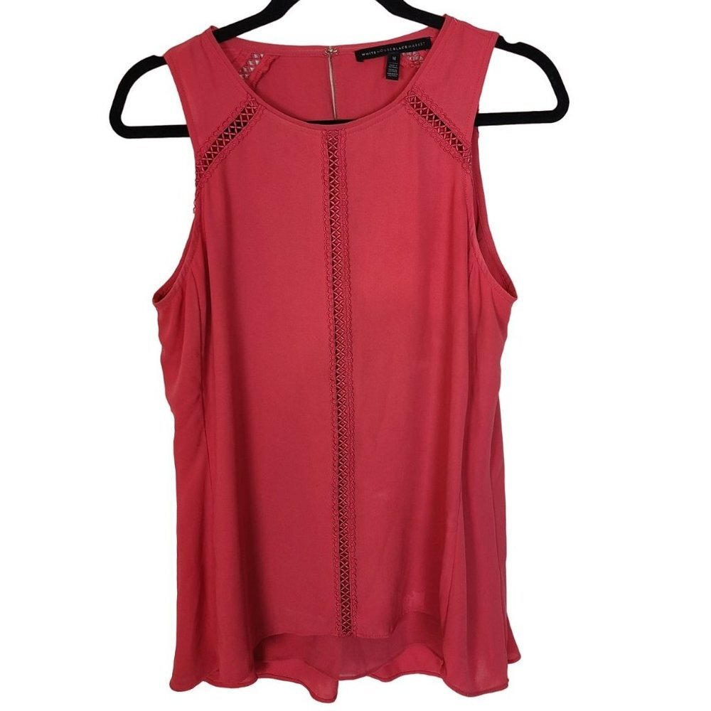 White House Black Market Womens M Pink Sleeveless Crochet Inset Blouse Top